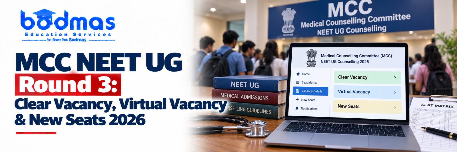 MCC NEET UG Counselling 2026 Round 3: Clear Vacancy, Virtual Vacancy & Newly Added Seats